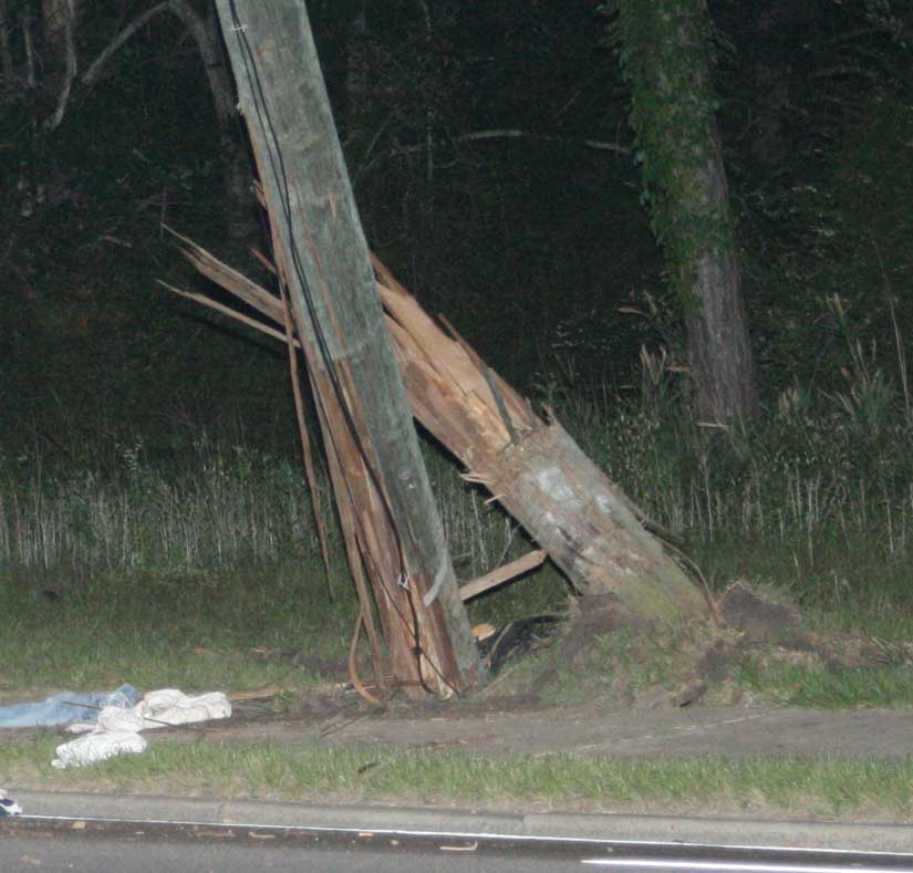 The power pole was completely broken