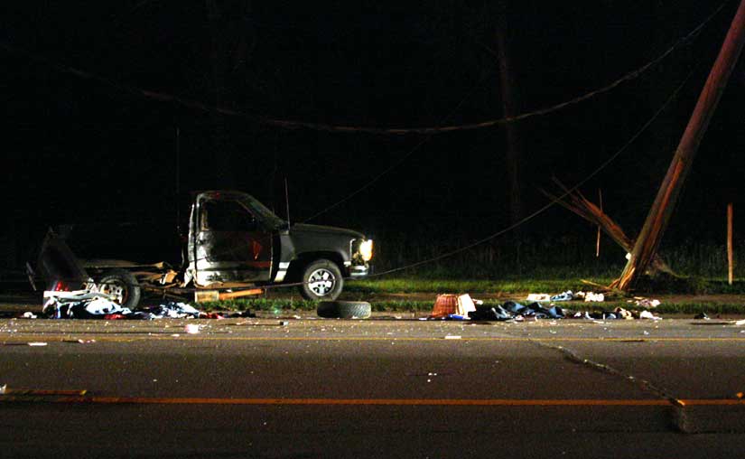 The truck spun around away from the pole