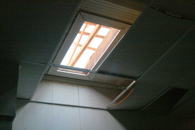 Looking outside through ceiling of Masonic Lodge