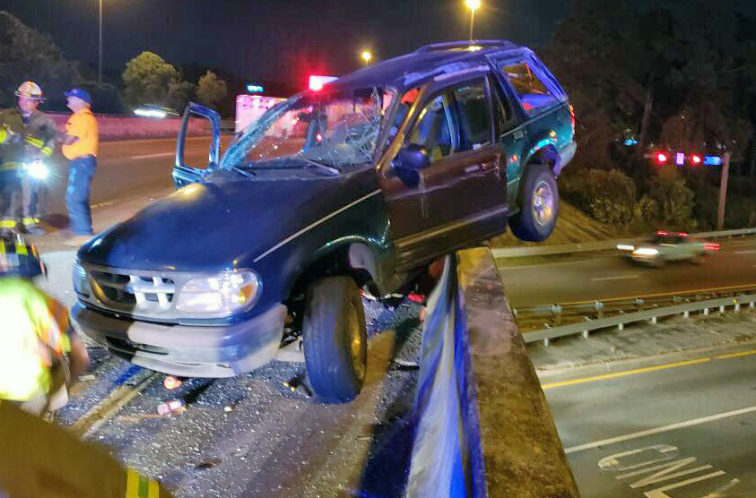 Vehicle Left Hanging Over Pine Forest Road After I10 Bridge Crash