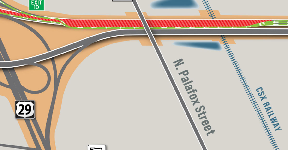 Temporary Traffic Shift and Lane Reduction On I-10 Near Highway 29