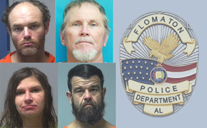 Flomaton Police Arrest Four On Dozens Of Charges, Fifth Suspect Sought In Firearms Theft