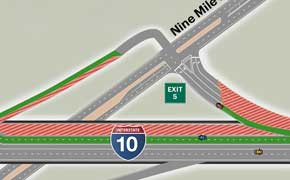 New Traffic Pattern For I-10 Westbound At Nine Mile Road