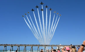 Photos: Blue Angels, Thunderbirds Perform Super Delta Over Pensacola Beach
