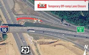 I-10 Southbound Ramp Lane To Highway 29 Closing Tuesday Night