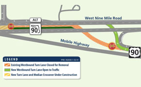 New Left Turn Lane Opens From Mobile Highway To West Nine Mile Road