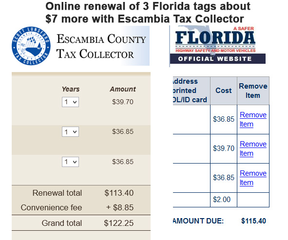 Why Do Tag Renewals Cost More From The Escambia Tax Collector Than From The  State? : 